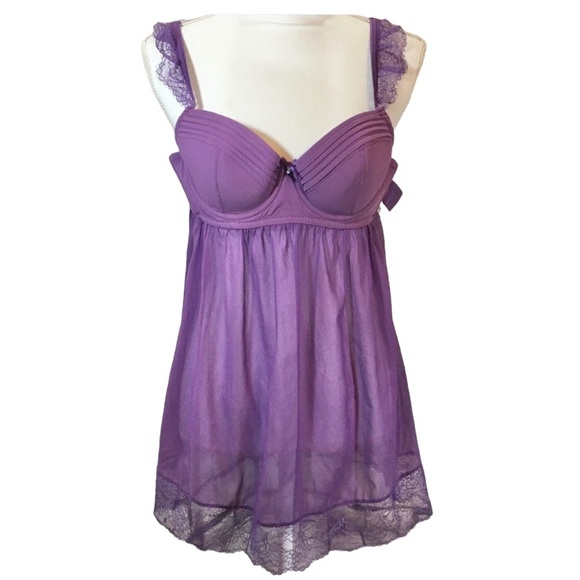 PARFAIT by Affinities Purple Lace Trim Babydoll Lingerie Sz M Bra 30D - Picture 1 of 7